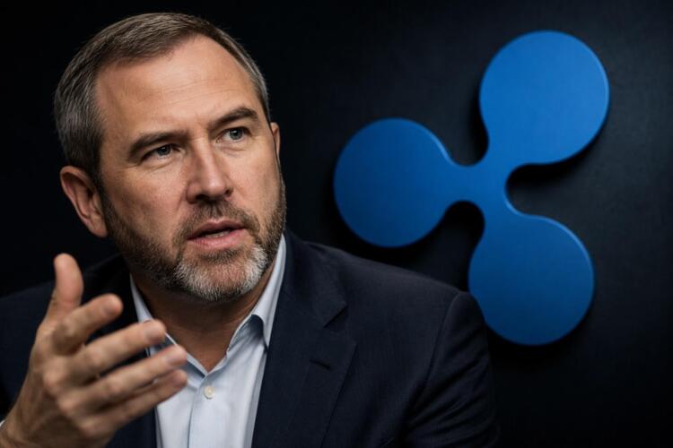 Brad Garlinghouse junto al logo de Ripple en una escena editorial.