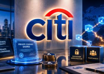 Logo de Citi junto a infraestructura digital para mercados privados.