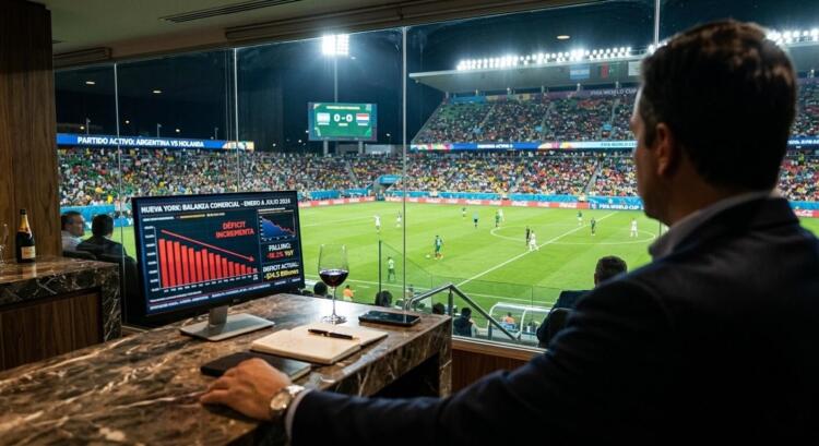 Ejecutivo monitorea datos de mercado desde palco de estadio