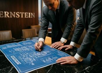 Profesionales de Bernstein inclinados sobre un plano de computación cuántica detallado.