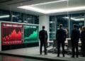 Profesionales de finanzas analizan gráficos de alerta de burbuja y estabilidad.