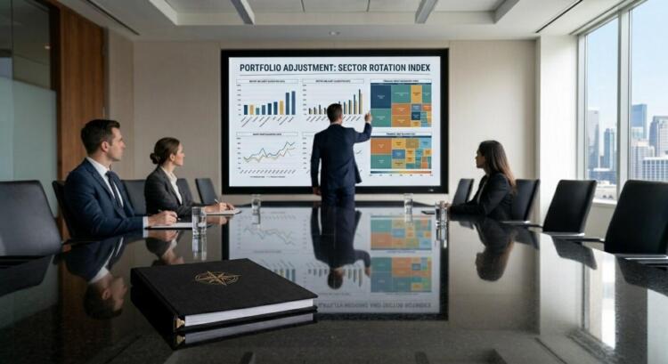 Presentador analiza gráficos de rotación sectorial