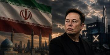 Bandera de Irán frente a Elon Musk en un clima de tensión