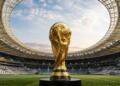 Trofeo de la Copa del Mundo en un estadio de gran escala
