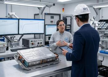 Analista y técnica revisan componentes en laboratorio