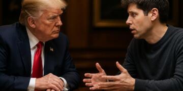 Donald Trump y Sam Altman en una reunión de negociación estratégica.