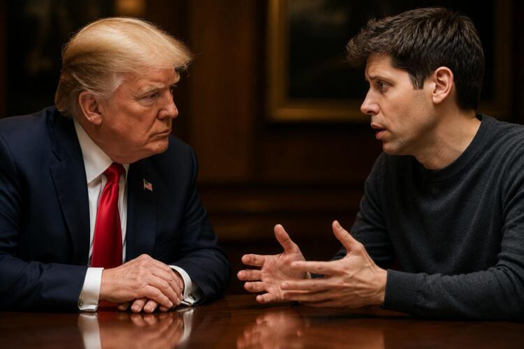 Donald Trump y Sam Altman en una reunión de negociación estratégica.