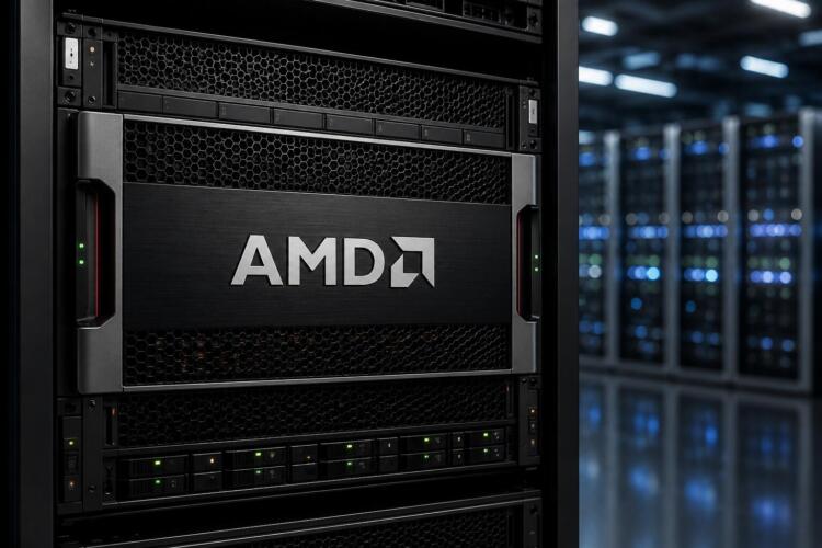 Servidor de IA de AMD en un moderno centro de datos.