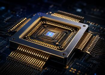 Chip cuántico de última generación en una composición tecnológica.