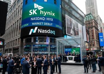 Ceremonia de apertura en Times Square para la entrada de SK Hynix al NASDAQ.