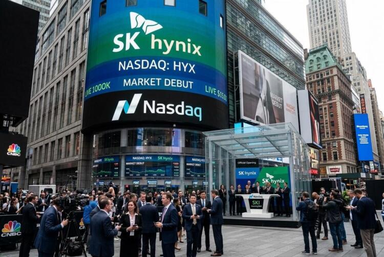 Ceremonia de apertura en Times Square para la entrada de SK Hynix al NASDAQ.