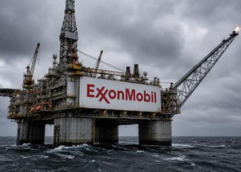 Plataforma petrolera de ExxonMobil en un entorno marítimo.