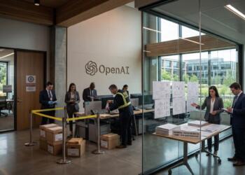 Agentes federales revisan documentos y archivos en un operativo dentro de la sede de OpenAI.