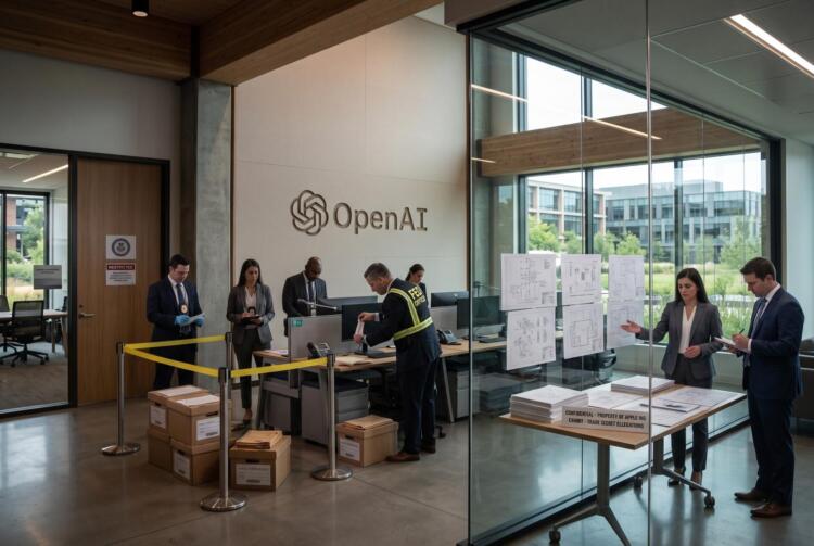 Agentes federales revisan documentos y archivos en un operativo dentro de la sede de OpenAI.