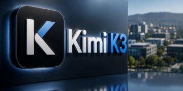 Logotipo de Kimi K3 frente a un campus tecnológico moderno.