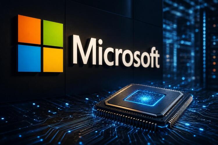 Logotipo de Microsoft junto a un chip de inteligencia artificial.