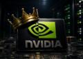 Logotipo de Nvidia con una corona sobre un entorno tecnológico.