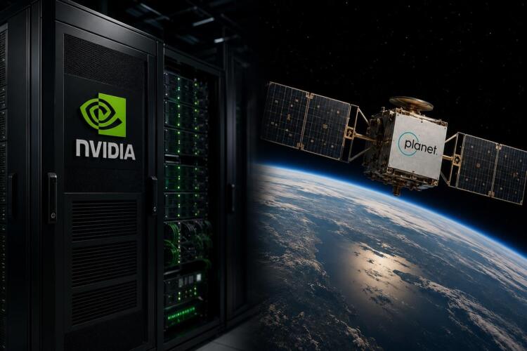 Servidor de IA frente a un satélite en órbita terrestre.