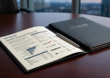 Carpeta con informes financieros de Ritholtz Wealth Management sobre una mesa de madera.