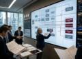 Analistas revisan diagrama de flujo de transacciones en la sala de juntas de JPMorgan.