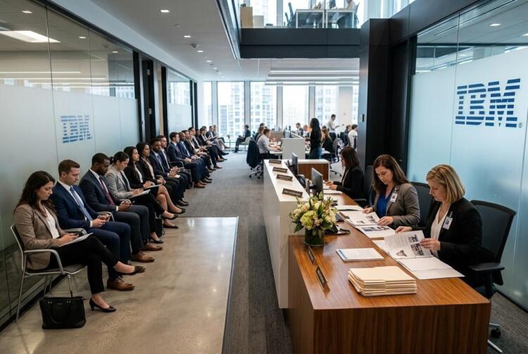 Candidatos esperan turno frente al mostrador de recepción