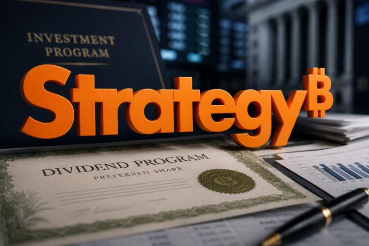 Logotipo de Strategy sobre documentos financieros de un programa de inversión