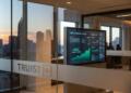 Pantalla con un gráfico de crecimiento del 58% para CoreWeave AI Cloud en oficinas de Truist.