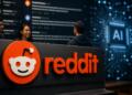 Logotipo de Reddit con referencias a comunidad digital e inteligencia artificial.