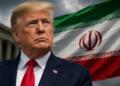 Donald Trump frente a la bandera de Irán tras el aumento de la tensión.