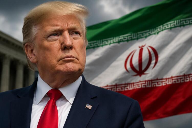 Donald Trump frente a la bandera de Irán tras el aumento de la tensión.