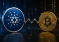 Cardano y Bitcoin conectados para transferencias en una red digital.
