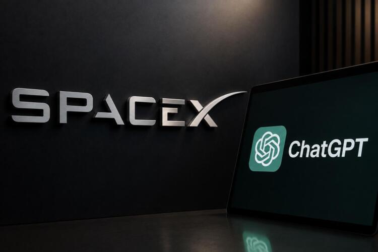 Logotipo de SpaceX junto a la interfaz de ChatGPT en una escena editorial.