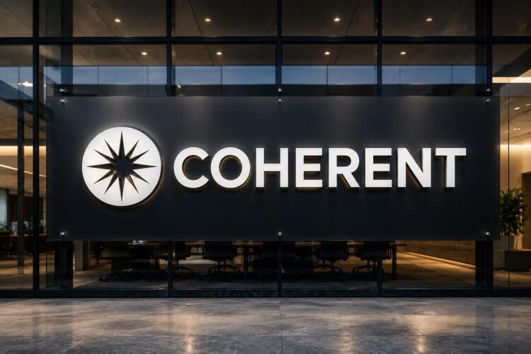 Logotipo de Coherent en una sede corporativa durante sus resultados.