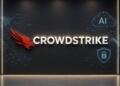 Logo de CrowdStrike junto a elementos de ciberseguridad e IA.