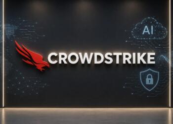 Logo de CrowdStrike junto a elementos de ciberseguridad e IA.