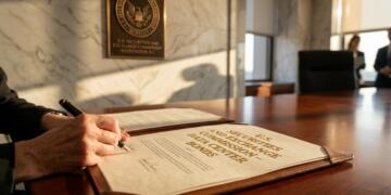 Persona firma un documento oficial de la U.S. Securities and Exchange Commission.
