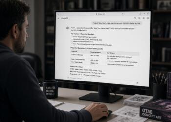Persona consulta en un monitor a ChatGPT sobre el impacto accionario del tráiler de GTA 6.