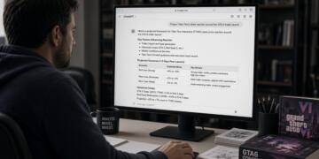 Persona consulta en un monitor a ChatGPT sobre el impacto accionario del tráiler de GTA 6.
