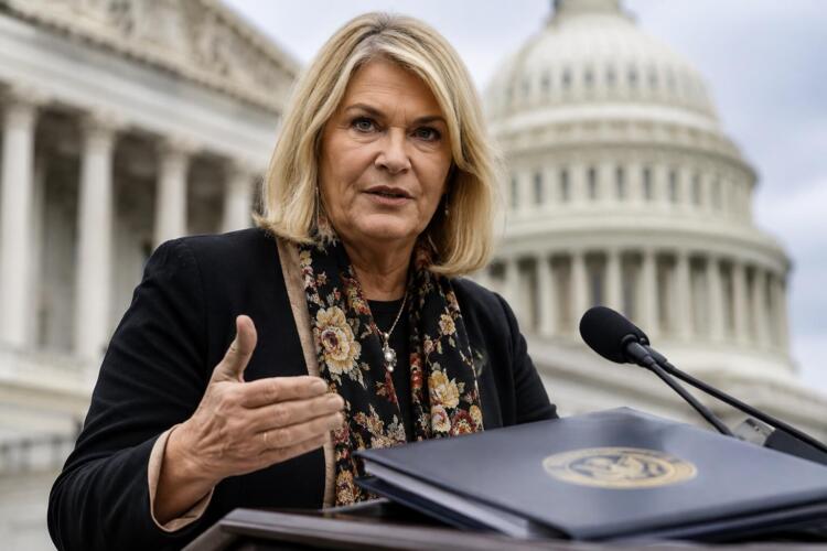 Cynthia Lummis frente al Capitolio en un acto oficial
