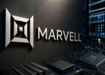 Marvell y su contexto tecnológico con un chip en primer plano.