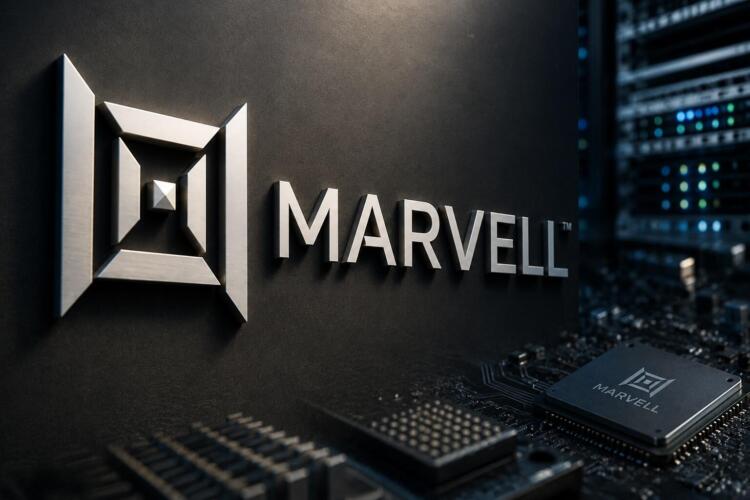 Marvell y su contexto tecnológico con un chip en primer plano.