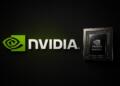 Logo de Nvidia junto a un chip Blackwell sobre fondo tecnológico.