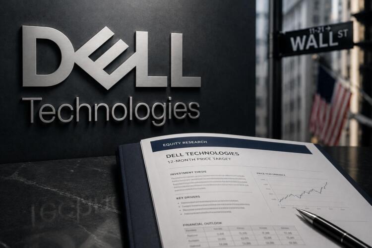 Dell Technologies junto a un informe de análisis de Wall Street.