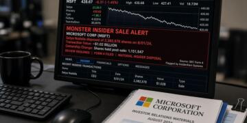 Pantalla que muestra una alerta de venta interna de acciones de Microsoft por parte de CEO.