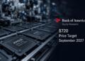 Procesadores AMD en una línea de producción junto al logotipo de Bank of America Equity.