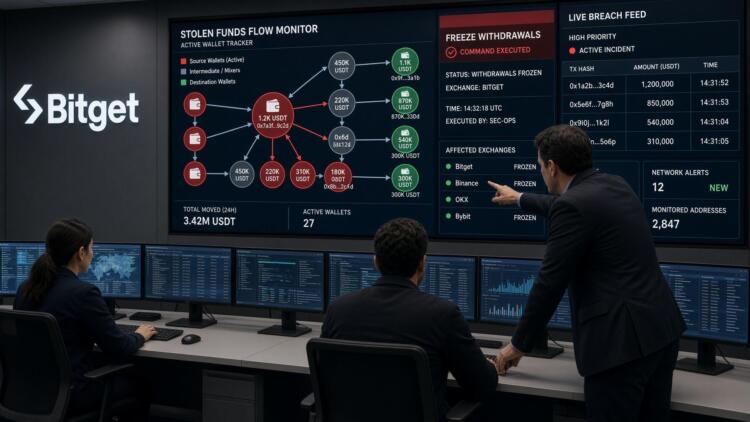 Centro de monitoreo de Bitget con gráficos de seguimiento de criptomonedas y alertas.