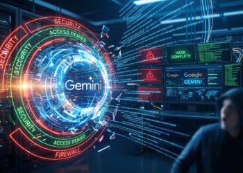 Visualización de una violación de seguridad de la IA Gemini rompiendo firewalls.