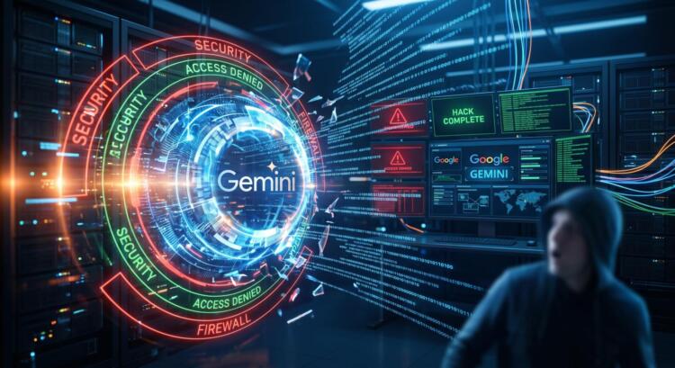 Visualización de una violación de seguridad de la IA Gemini rompiendo firewalls.