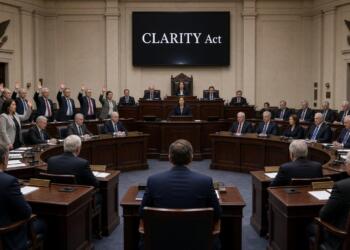Legisladores en el Congreso de EE. UU. votan en una sesión sobre la CLARITY Act.