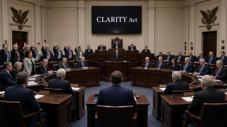 Legisladores en el Congreso de EE. UU. votan en una sesión sobre la CLARITY Act.